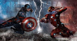 Captain America Vs Iron Man In The Rain Wallpaper