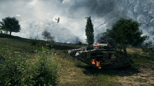 Caption: 4k Battlefield 1 - Mark V Tank In Destruction Scene Wallpaper