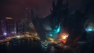 Caption: An Intense Battle Of Kaiju Giants Wallpaper