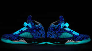 Caption: Blue Jordan Sneakers In Style Wallpaper