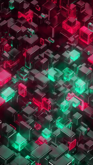 Caption: Captivating 3d Rendering Of Opaque And Transparent Cubes On Mobile Wallpaper