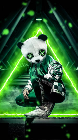 Caption: Cool Green Panda Graffiti Art Wallpaper