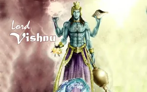 Caption: Divine Fury - Angry Vishnu Amidst Clouds Wallpaper