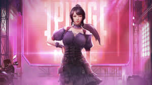 Caption: Fierce Pubg Gamer Girl With Purple Hair Wallpaper