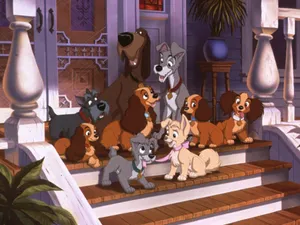Caption: Lady And The Tramp's Spaghetti-kiss Scene Wallpaper