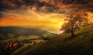 Caption: Majestic Hill View Under A Dark Aesthetic Sky Wallpaper