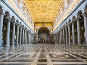 Caption: Majestic Interior Of St. Paul Basilica, Rome Wallpaper