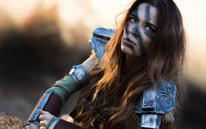 Caption: Majestic Woman In Skyrim Cosplay Wallpaper