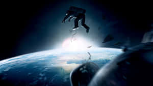 Caption: Planet Earth Against The Gravity In Outer Space Wallpaper