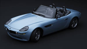 Caption: Sleek Blue Convertible 3d Car Design Wallpaper