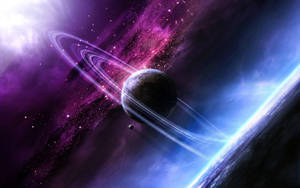 Caption: Spectacular View Of A Ringed Planet In The Cosmos Wallpaper