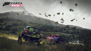 Caption: Stunning Speed - Forza Horizon Under A Gloomy Sky Wallpaper