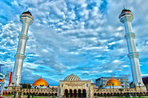 Caption: Stunning View Of Masjid Raya Bandung At Sunset Wallpaper