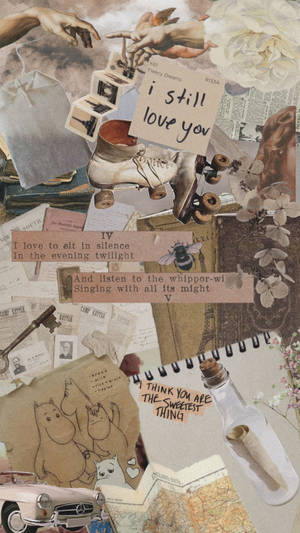 Caption: Unveiling Thoughts - A Peek Into A Newspaper Collage Wallpaper