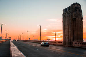 Car, Traffic, Bridge, Sunset, Cleveland, Ohio, United States Wallpaper