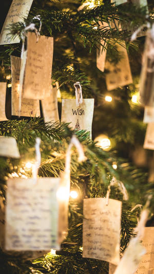 Cards On Christmas Tree Wallpaper