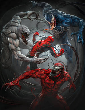 Carnage, Anti-venom, Venom And Spiderman Wallpaper