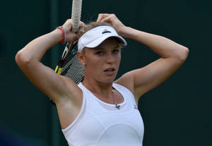 Caroline Wozniacki Wearing White Adidas Outfit Wallpaper