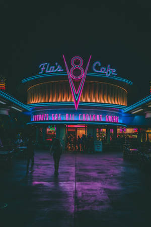 Cars Cafe Aesthetic Purple Neon Computer Screen Wallpaper