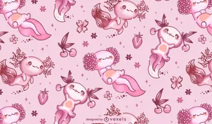 Cartoon Axolotl Pattern In Pink Wallpaper