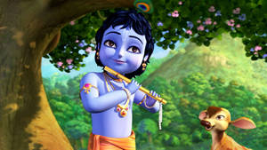 Cartoon Bal Krishna Playing The Flute Wallpaper