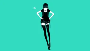 Cartoon Girl Cyan Aesthetic Wallpaper