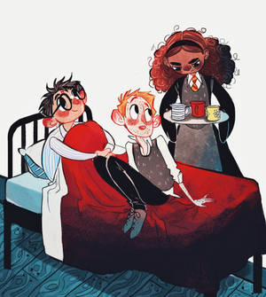 Cartoon Hermione Granger With Friends Wallpaper