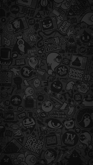 Cartoon Icons Samsung Black Wallpaper