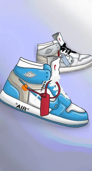 Cartoon Jordan Shoes Blue Off white Wallpaper WallpapersOK