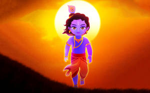 Cartoon Krishna With Sunset Wallpaper