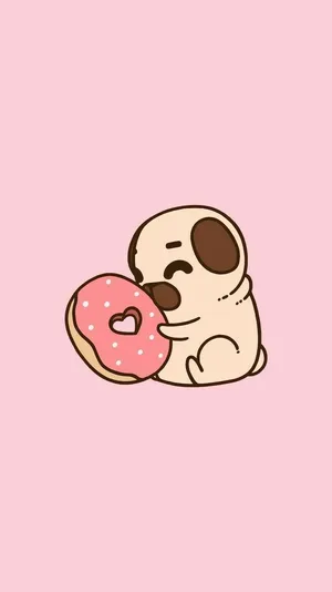 Cartoon Pug Dog With Doughnut Wallpaper