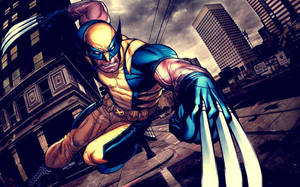 Cartoon Wolverine In City Wallpaper
