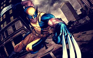 Cartoon Wolverine In City Wallpaper