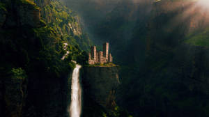 Castle, Waterfall, Rocks, Fairy, Photoshop Wallpaper