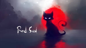 Cat Art Black Cat Red Sun Wallpaper