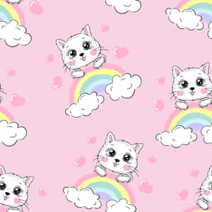 Cat On Rainbow Cartoon Cute Things Wallpaper