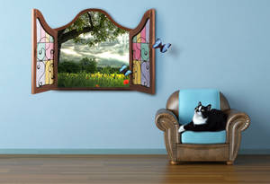 Cat, Summer, Window, Watching, Fairy Tale, Butterfly Wallpaper