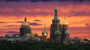 Cathedrals In Russia On Sunset Wallpaper