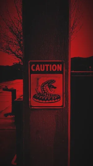 Caution Under Dark Red Sky Wallpaper