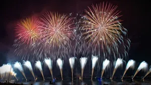 Celebrating Chinese New Year 2022 With Vibrant Fireworks And Fountain Wallpaper