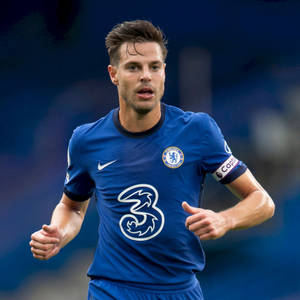 César Azpilicueta Running In Blue Jersey Wallpaper