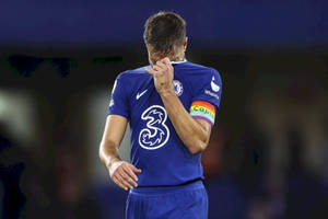 César Azpilicueta Wiping His Face Wallpaper