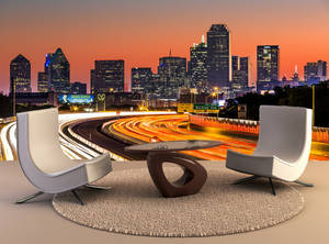 Chairs And Dallas Skyline View Wallpaper