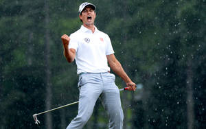 Champion Golfer Adam Scott In Action At The Pga Masters Wallpaper