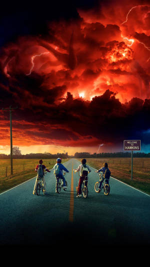 Characters On Bikes Stranger Things Phone Wallpaper