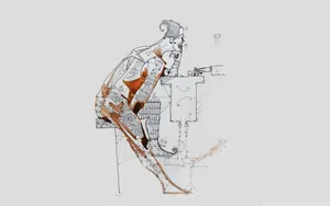 Charcoal Sketch Of A Tree-lined Riverbank Wallpaper