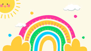 Cheerful Rainbowand Sun Illustration Wallpaper