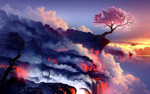 Cherry Blossom In Lava Wallpaper