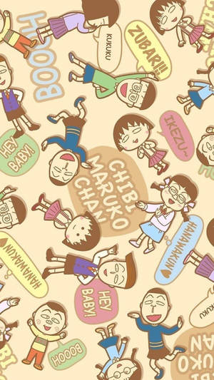 Chibi Maruko Chan Pattern Art Wallpaper