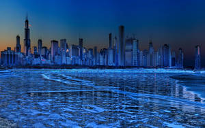 Chicago Buildings With Blue Lighting Wallpaper